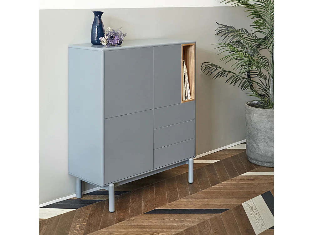 Corvo - Buffet haut 3 portes 3 tiroirs en bois L100cm - Gris clair