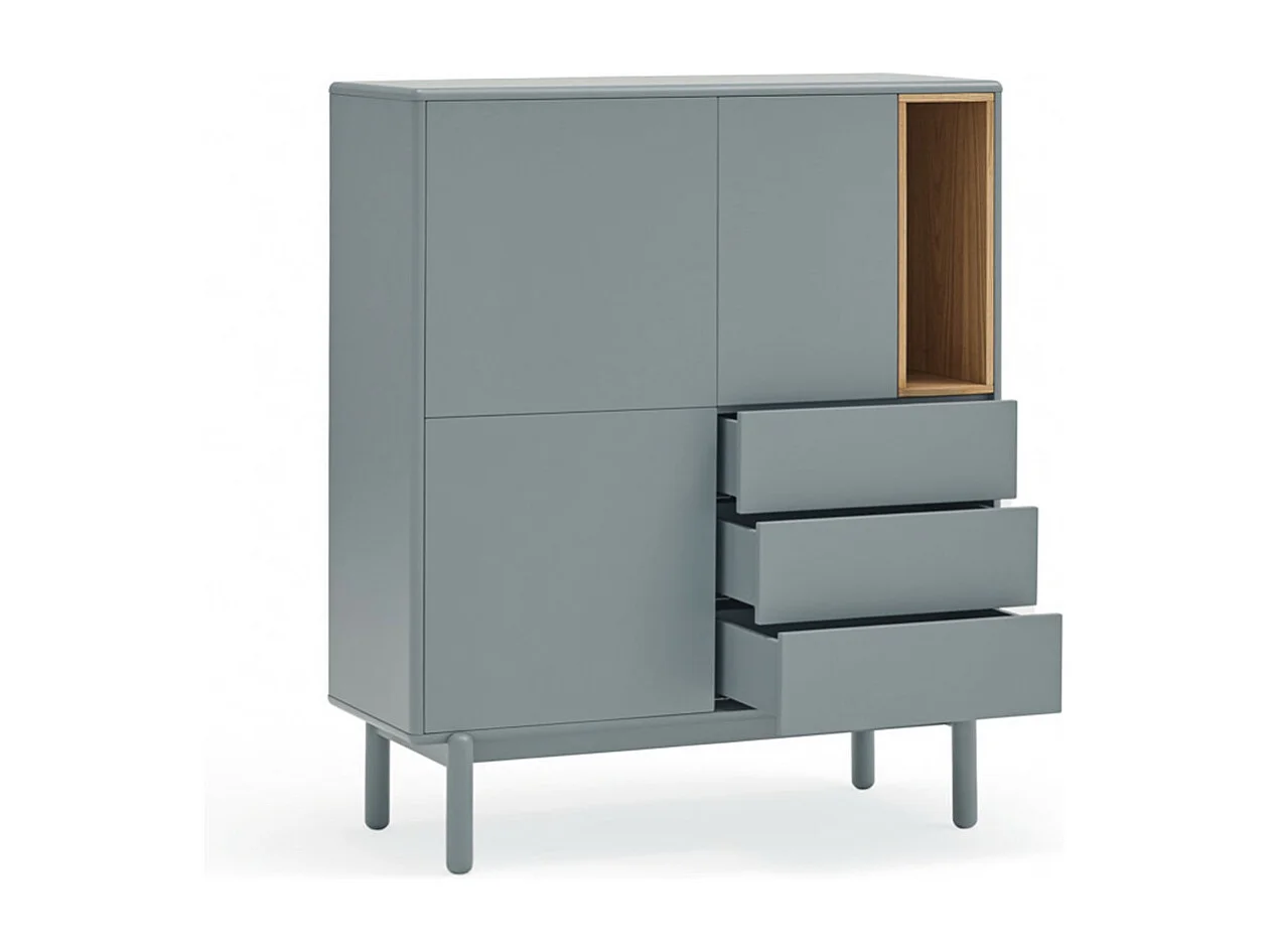 Corvo - Buffet haut 3 portes 3 tiroirs en bois L100cm - Gris clair