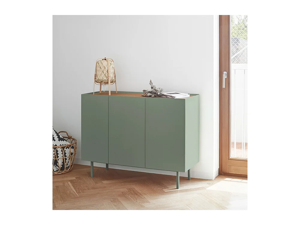 Arista - Buffet en bois 3 portes 3 tiroirs L110cm : Couleur - Vert amande