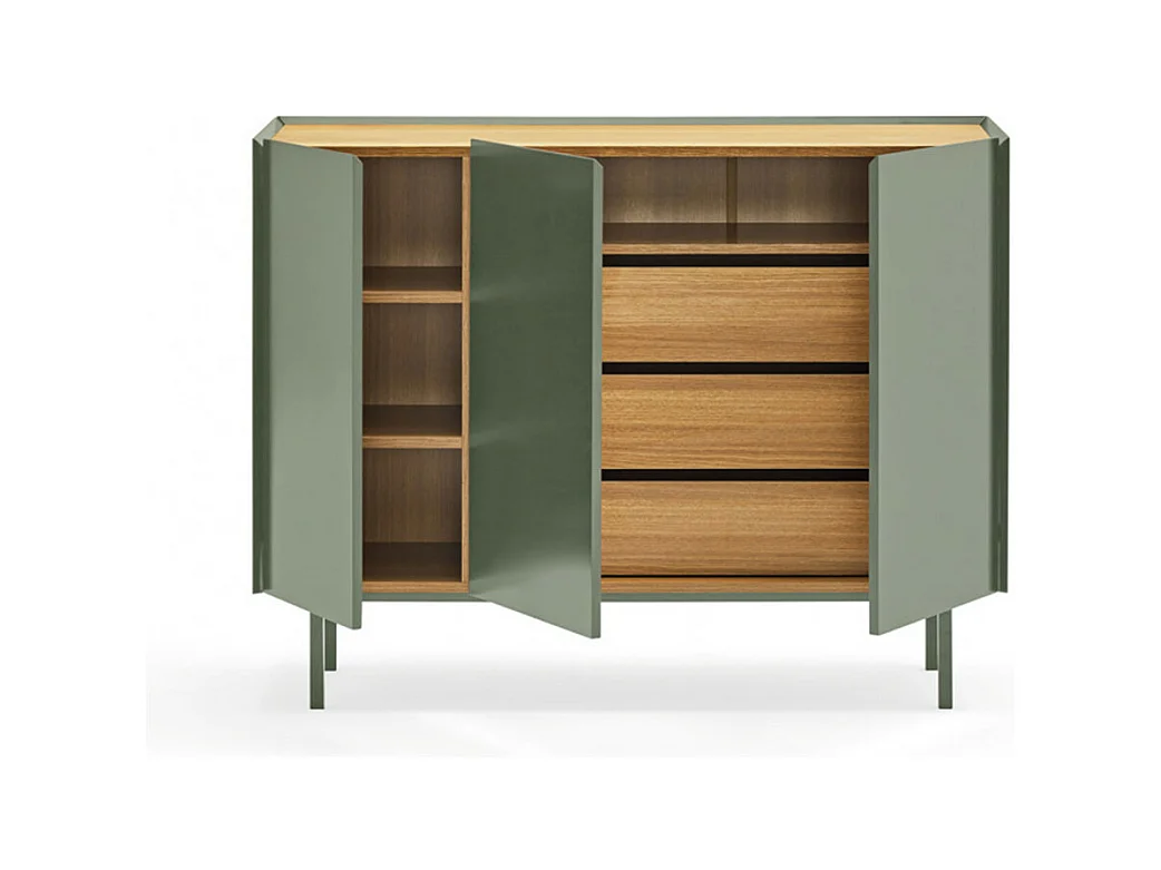 Arista - Buffet en bois 3 portes 3 tiroirs L110cm : Couleur - Vert amande