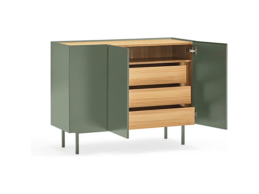 Arista - Buffet en bois 3 portes 3 tiroirs L110cm : Couleur - Vert amande