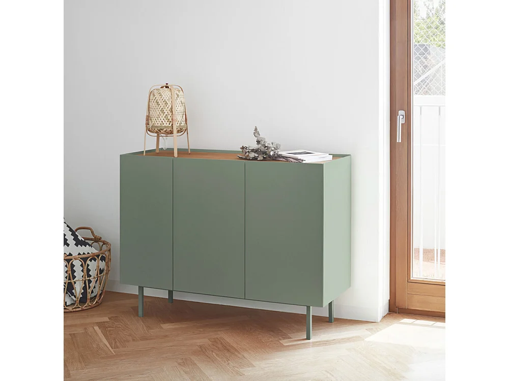 Arista - Buffet en bois 3 portes 3 tiroirs L110cm : Couleur - Vert amande