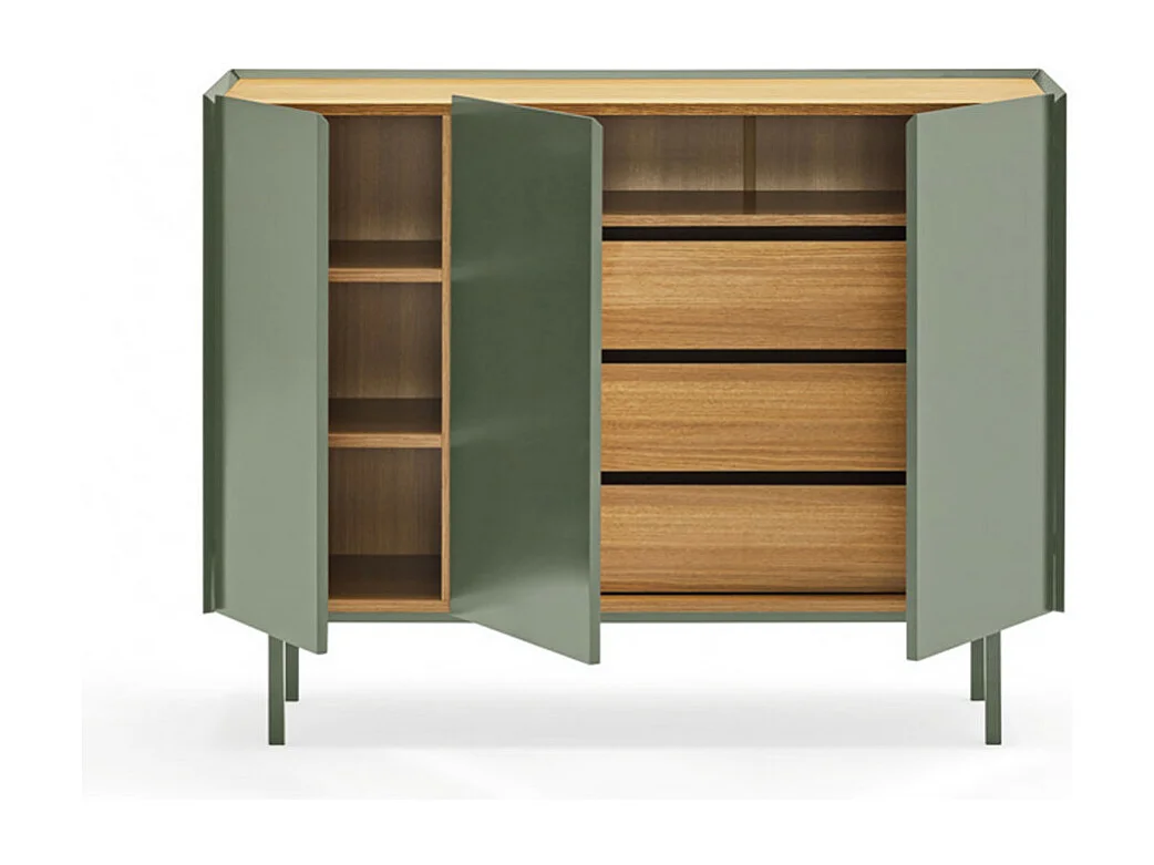 Arista - Buffet en bois 3 portes 3 tiroirs L110cm : Couleur - Vert amande