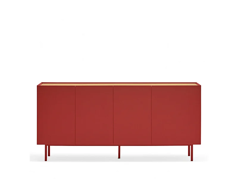 Arista - Buffet en bois 4 portes 3 tiroirs L165cm : Couleur - Rouge