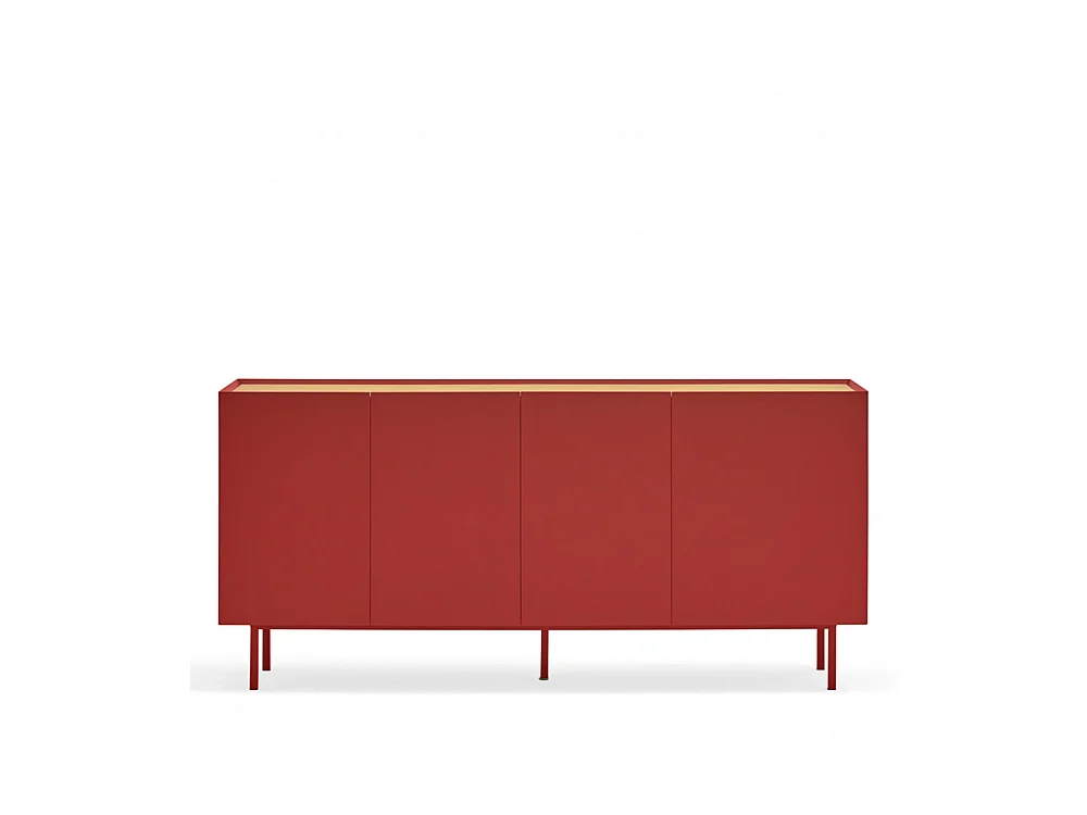 Arista - Buffet en bois 4 portes 3 tiroirs L165cm : Couleur - Rouge