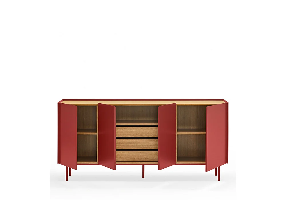 Arista - Buffet en bois 4 portes 3 tiroirs L165cm : Couleur - Rouge