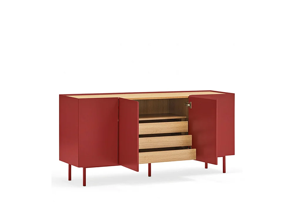 Arista - Buffet en bois 4 portes 3 tiroirs L165cm : Couleur - Rouge