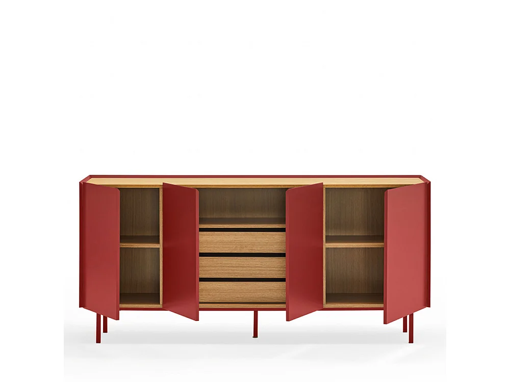 Arista - Buffet en bois 4 portes 3 tiroirs L165cm : Couleur - Rouge