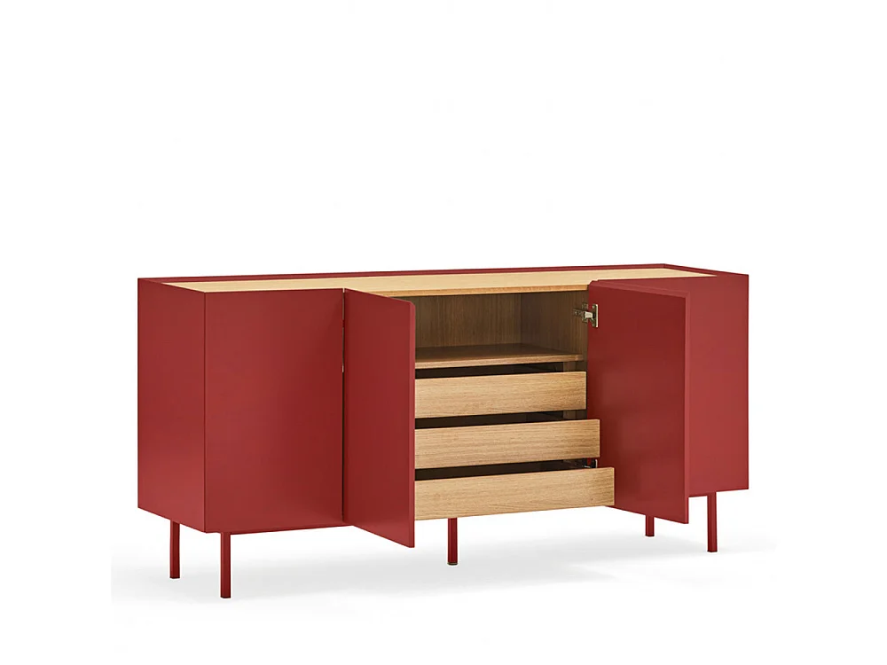 Arista - Buffet en bois 4 portes 3 tiroirs L165cm : Couleur - Rouge