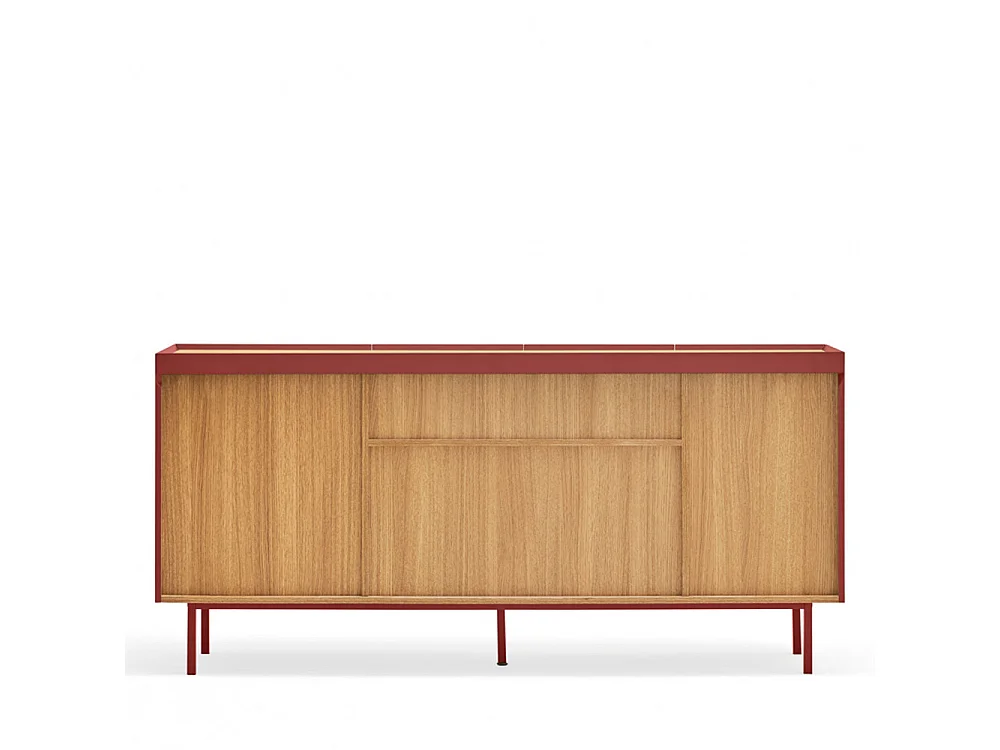Arista - Buffet en bois 4 portes 3 tiroirs L165cm : Couleur - Rouge