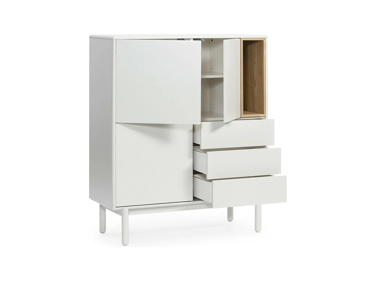 Corvo - Buffet haut 3 portes 3 tiroirs en bois L100cm - Blanc
