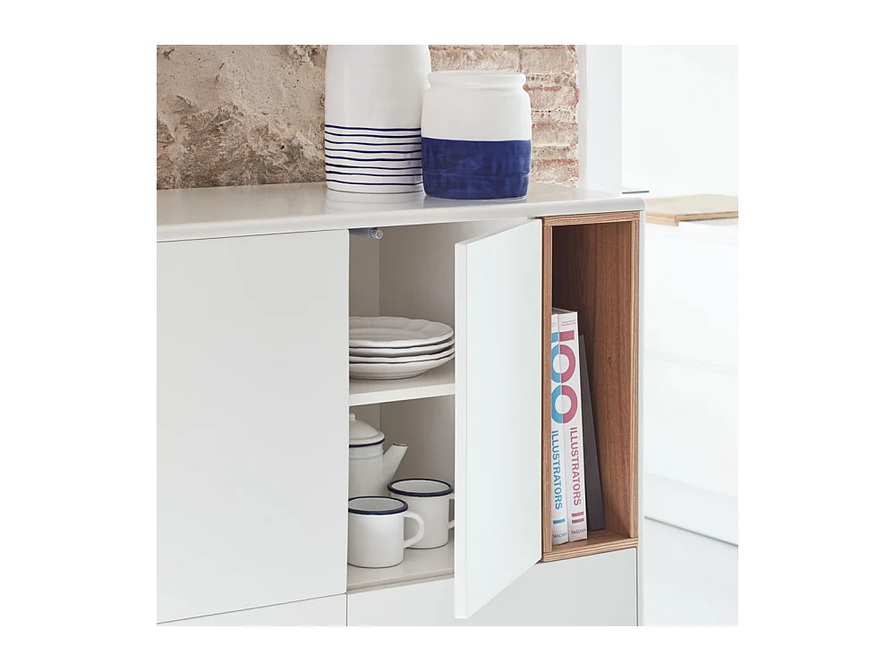 Corvo - Buffet haut 3 portes 3 tiroirs en bois L100cm - Blanc