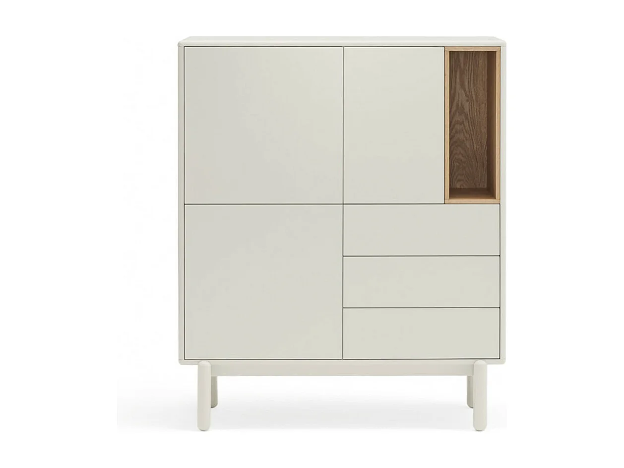 Corvo - Buffet haut 3 portes 3 tiroirs en bois L100cm - Blanc