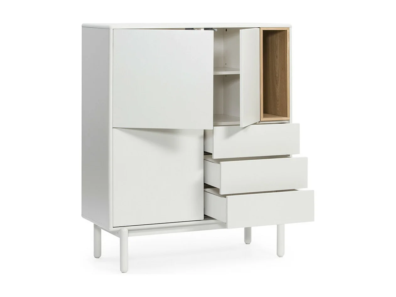 Corvo - Buffet haut 3 portes 3 tiroirs en bois L100cm - Blanc