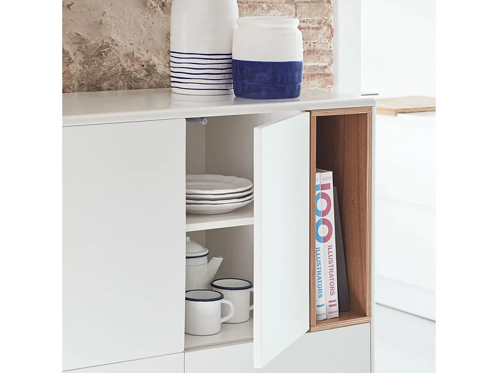 Corvo - Buffet haut 3 portes 3 tiroirs en bois L100cm - Blanc
