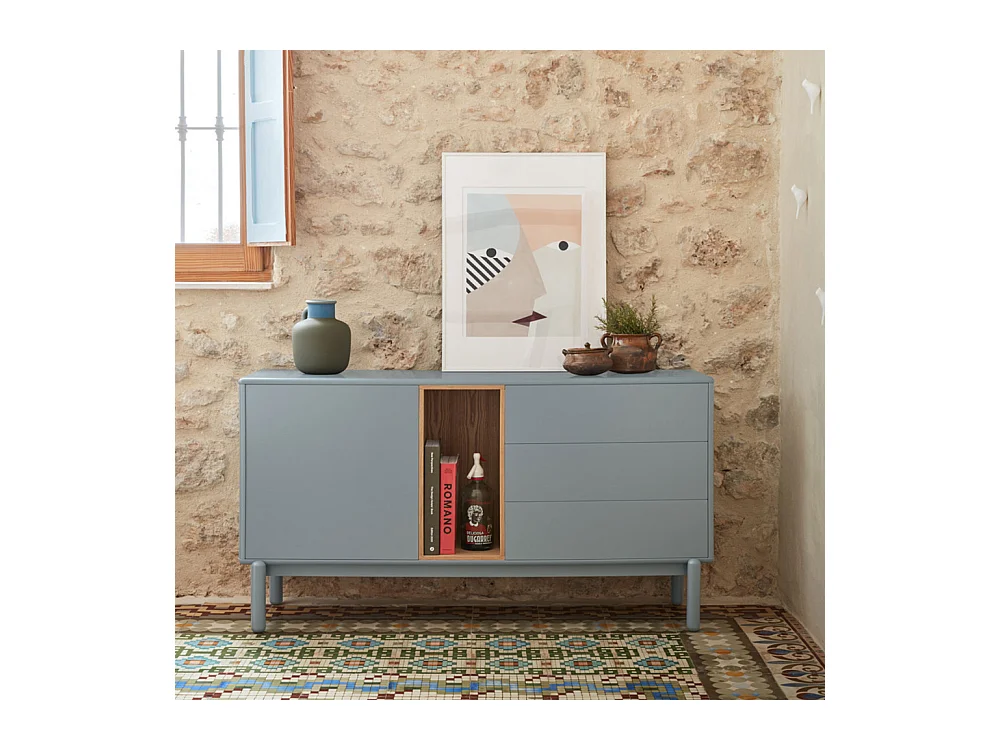 Corvo - Buffet 1 porte 3 tirois en bois L136,8cm : Couleur - Gris clair