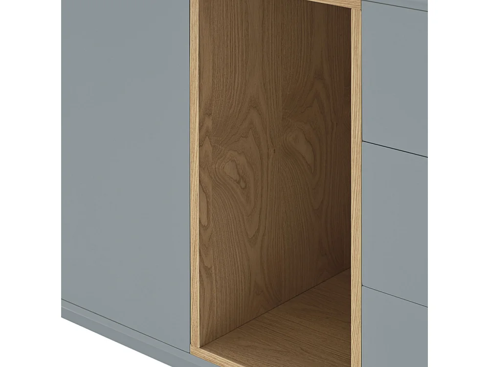 Corvo - Buffet 1 porte 3 tirois en bois L136,8cm : Couleur - Gris clair