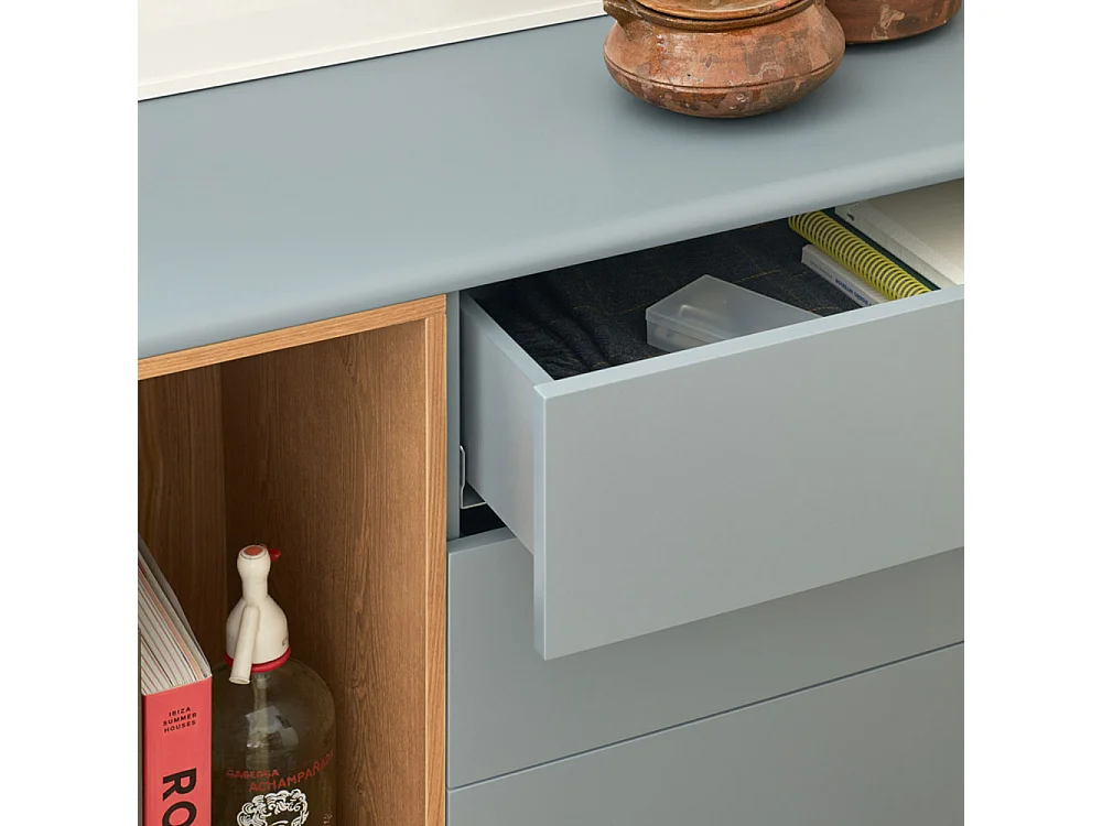 Corvo - Buffet 1 porte 3 tirois en bois L136,8cm : Couleur - Gris clair