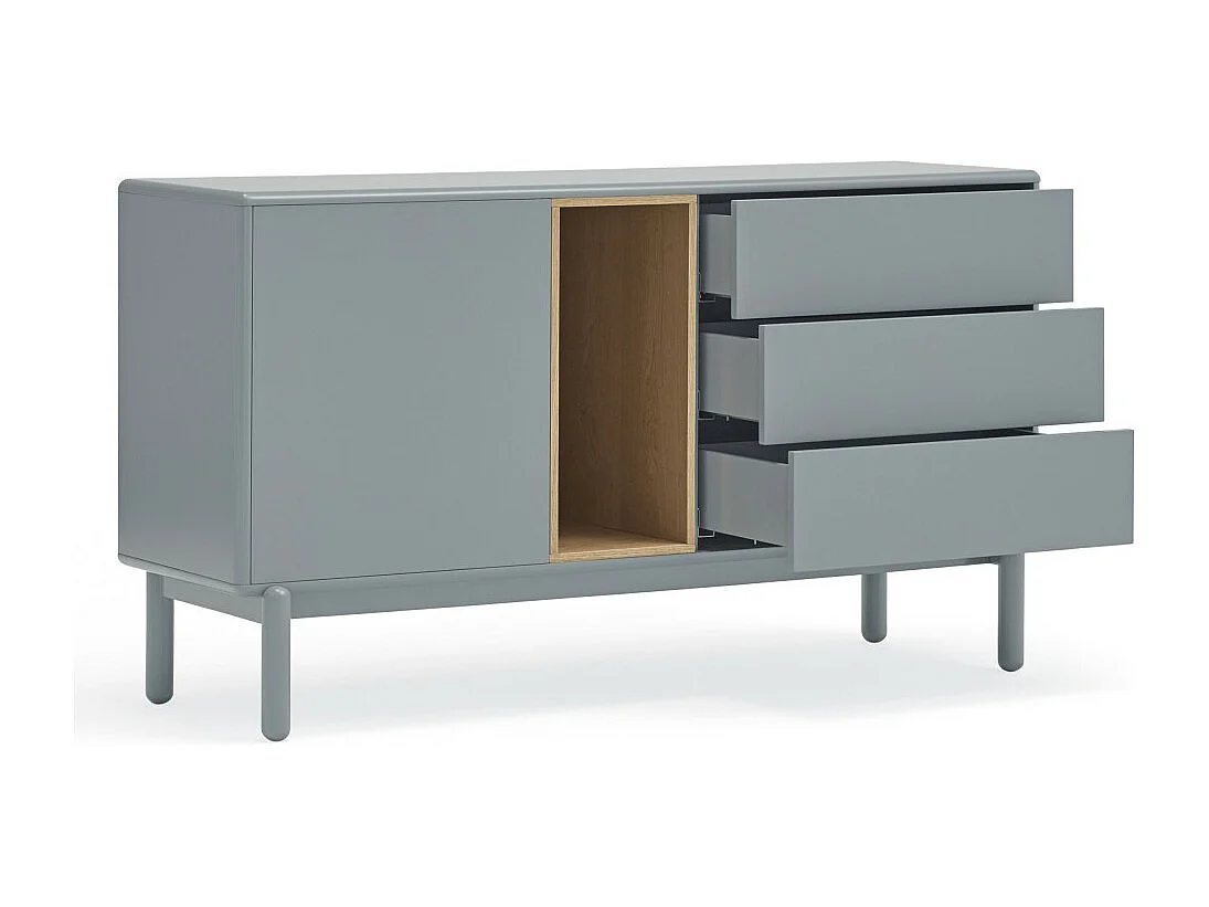 Corvo - Buffet 1 porte 3 tirois en bois L136,8cm : Couleur - Gris clair