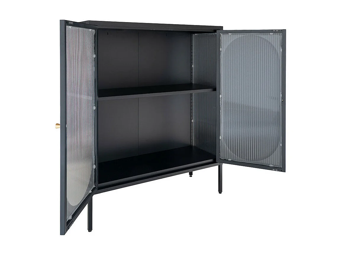 Adelaide vitrinekast laag 2 glazen deuren zwart.