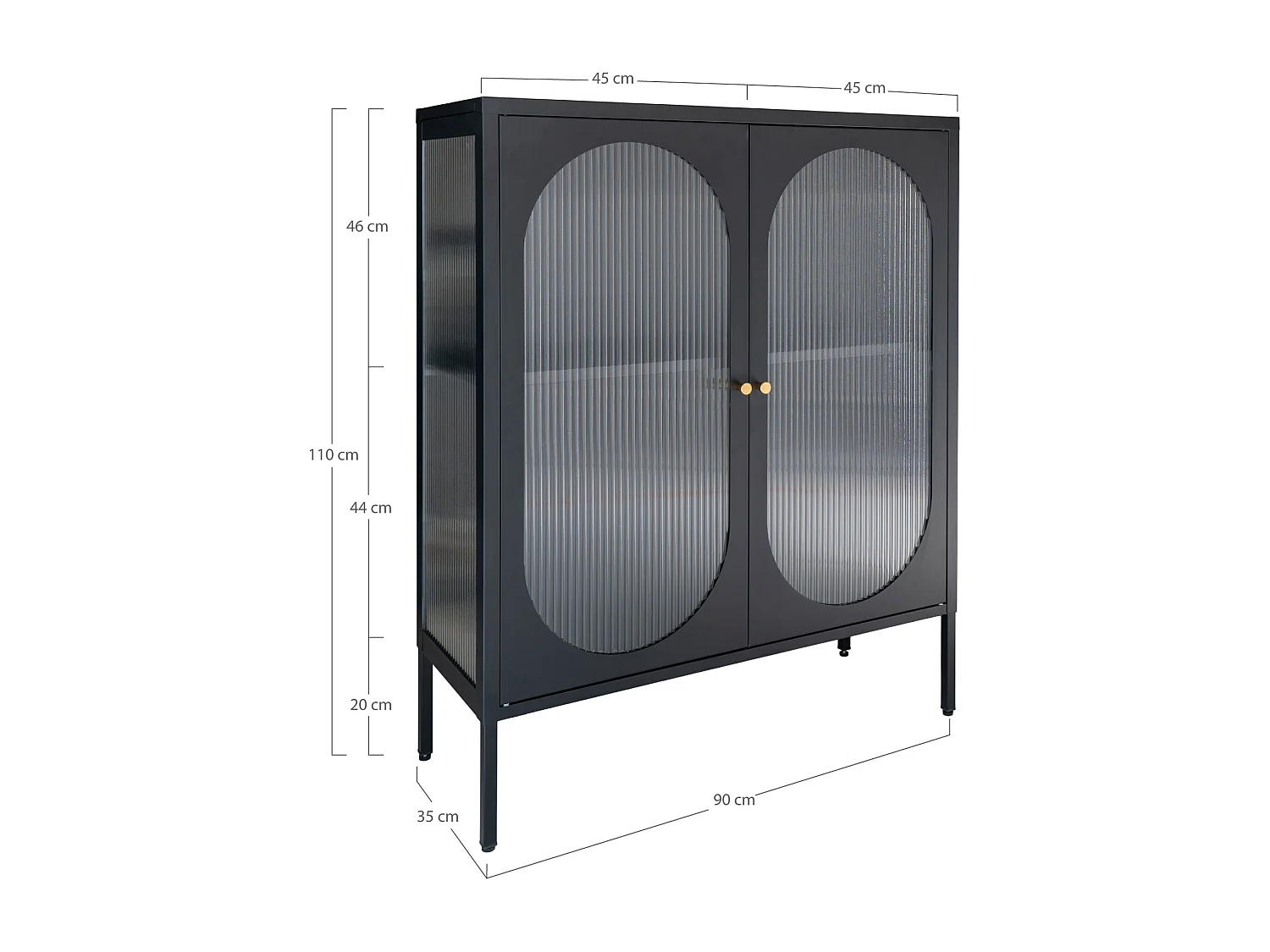 Adelaide vitrinekast laag 2 glazen deuren zwart.