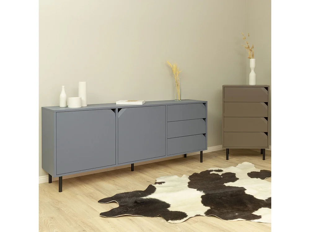 Corner - Buffet 2 portes 3 tiroirs en bois L177cm : Couleur - Bleu marine
