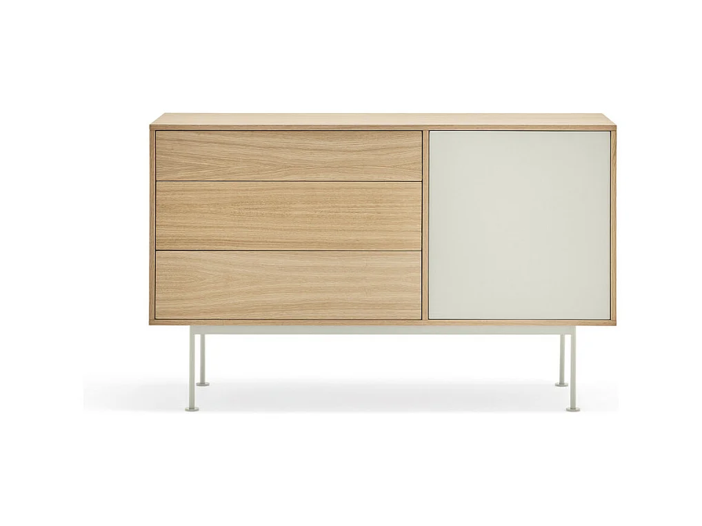 Yoko - Buffet 1 porte 3 tiroirs en bois L128cm : Couleur - Blanc