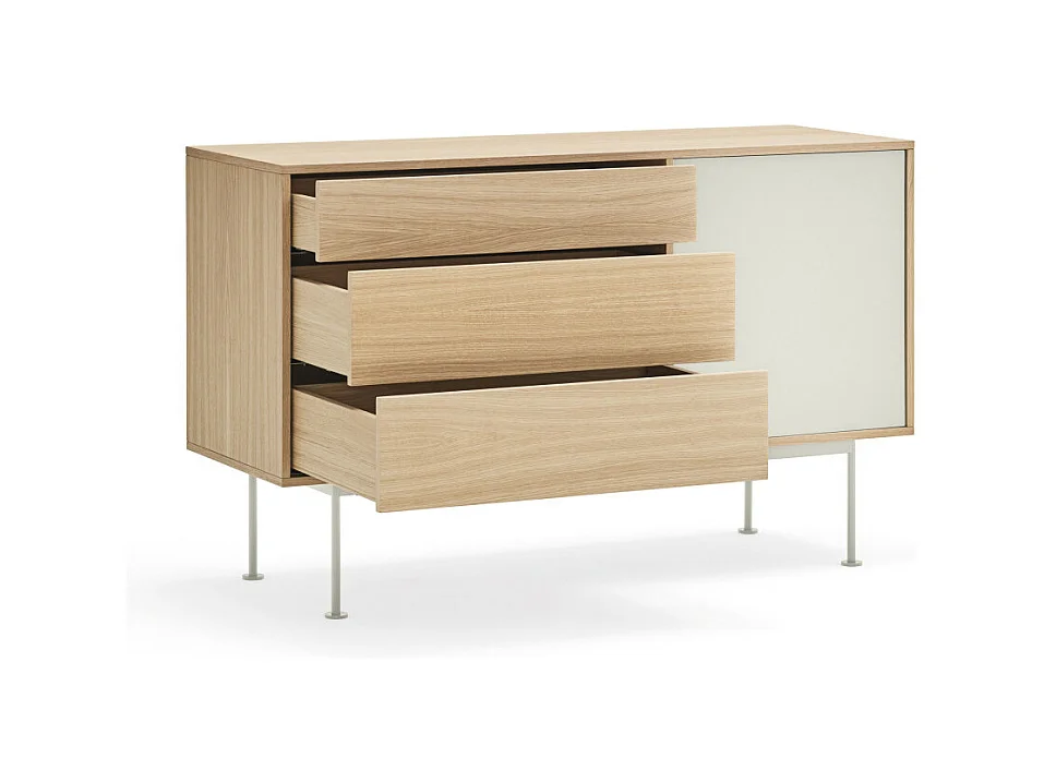 Yoko - Buffet 1 porte 3 tiroirs en bois L128cm : Couleur - Blanc