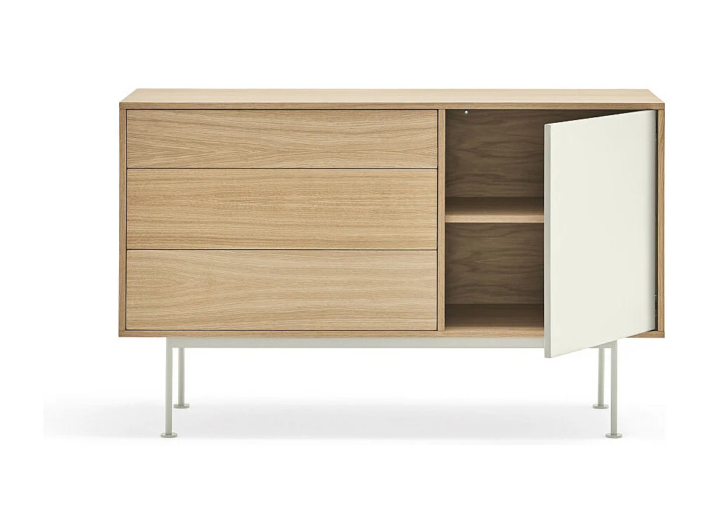 Yoko - Buffet 1 porte 3 tiroirs en bois L128cm : Couleur - Blanc