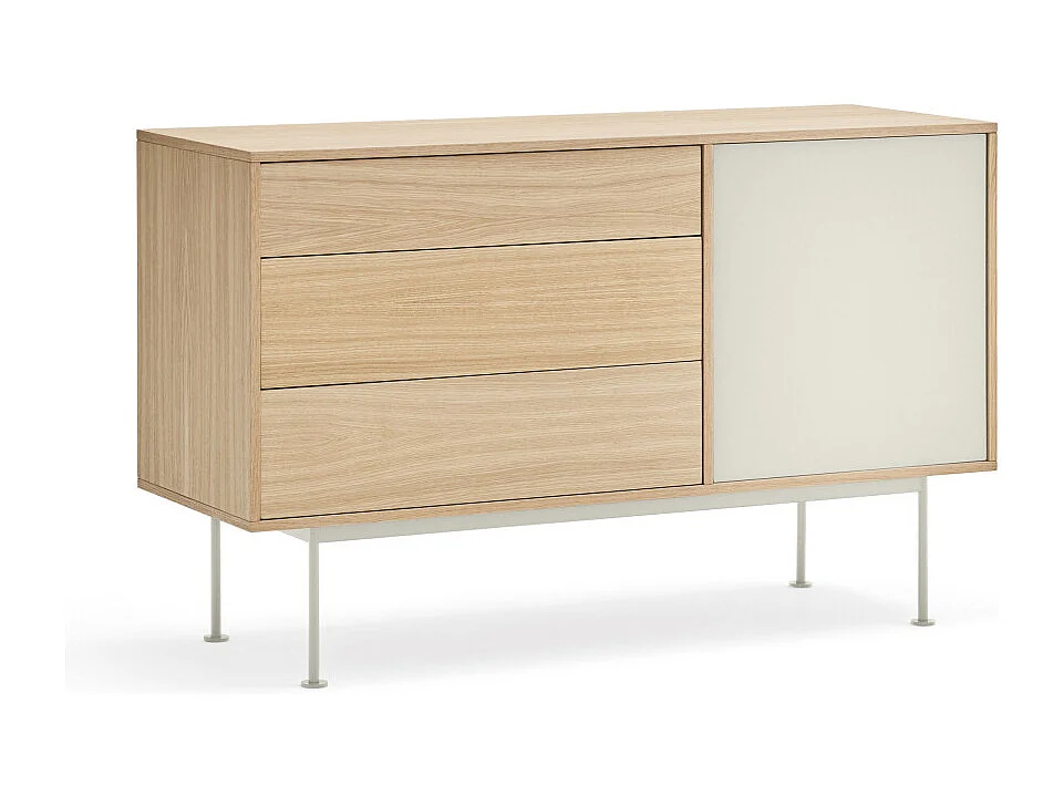 Yoko - Buffet 1 porte 3 tiroirs en bois L128cm : Couleur - Blanc