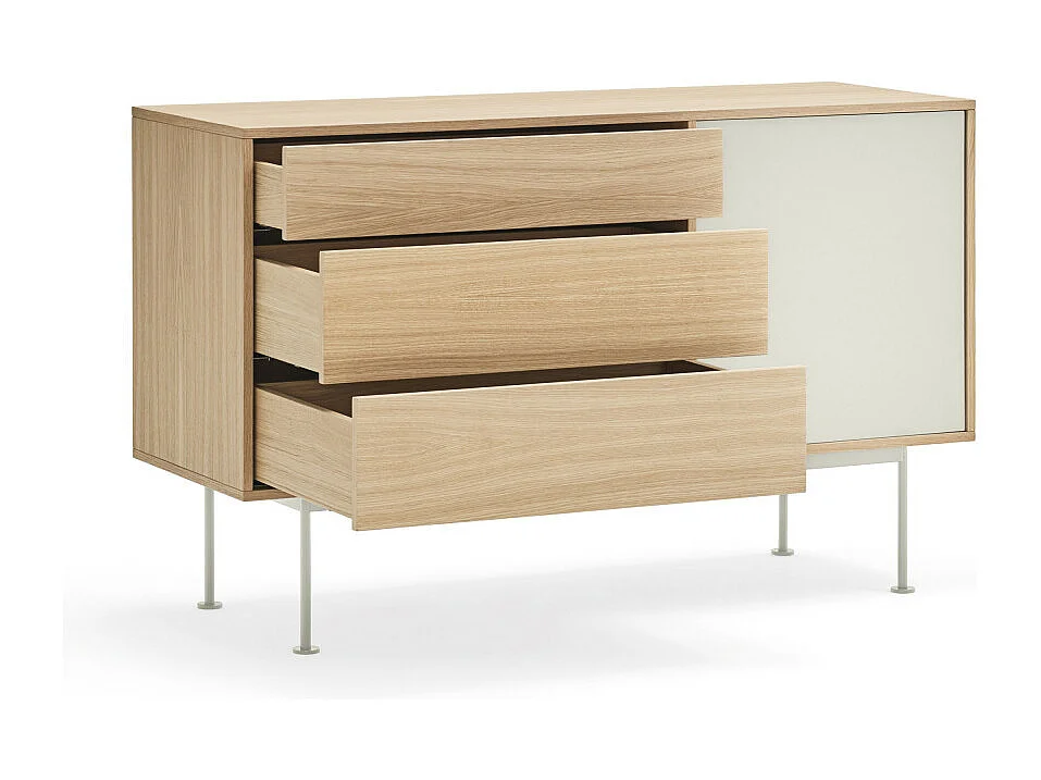 Yoko - Buffet 1 porte 3 tiroirs en bois L128cm : Couleur - Blanc