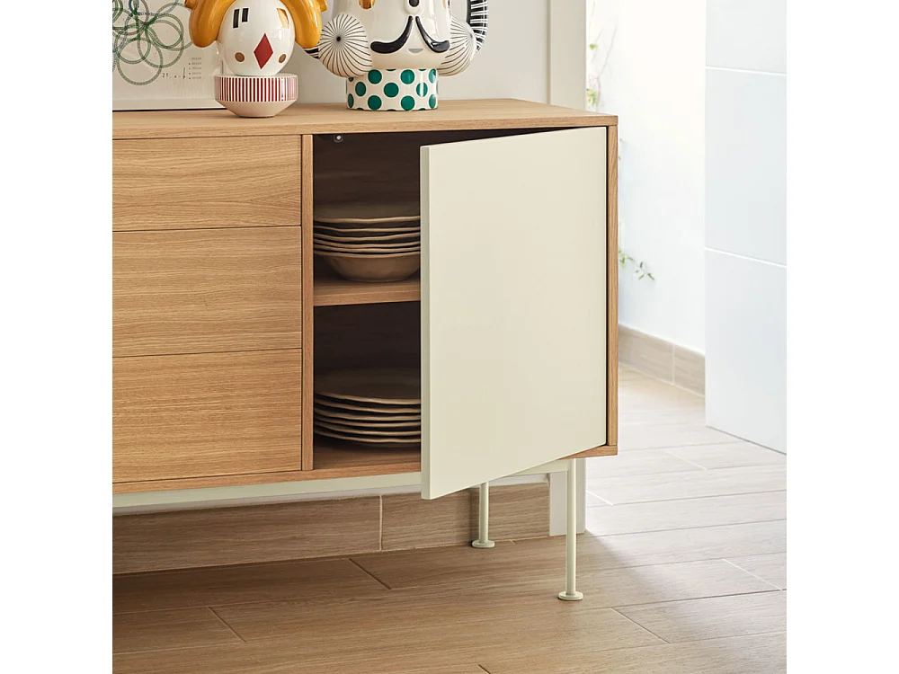 Yoko - Buffet 1 porte 3 tiroirs en bois L128cm : Couleur - Blanc