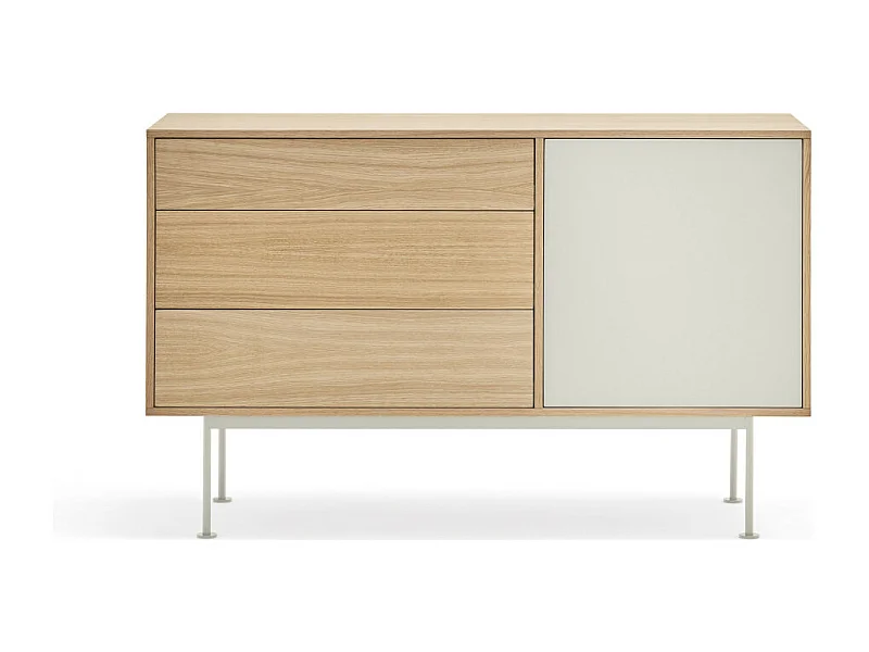 Yoko - Buffet 1 porte 3 tiroirs en bois L128cm : Couleur - Blanc