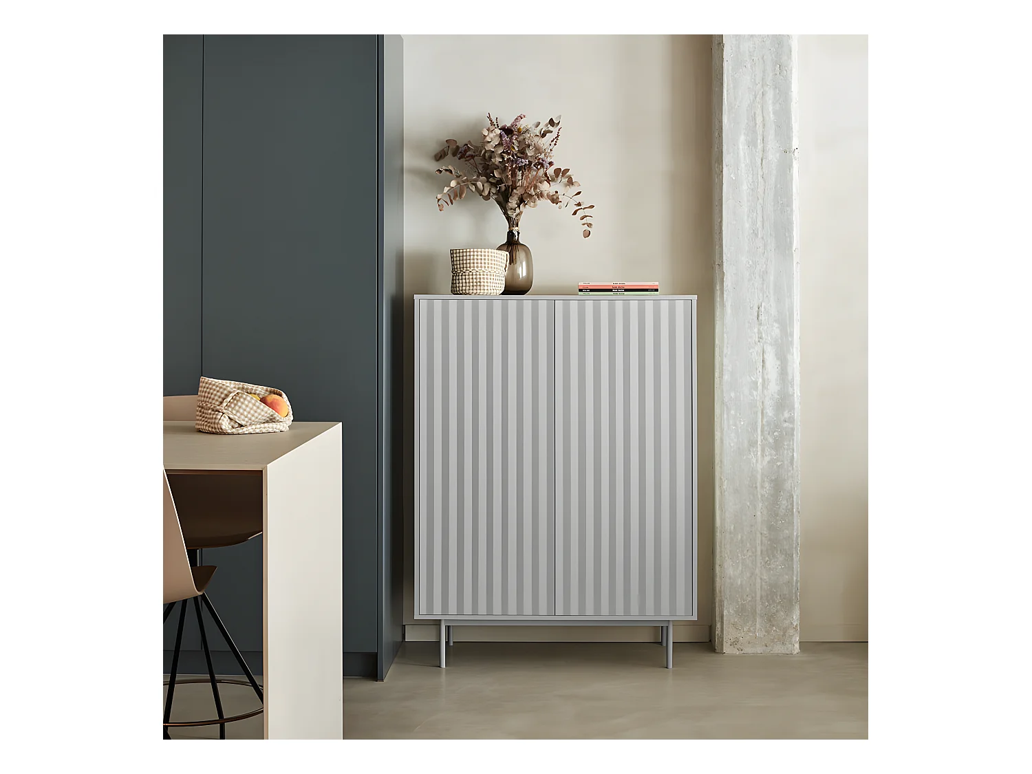 Sierra - Buffet haut en bois 2 portes 2 tiroirs : Couleur - Gris clair