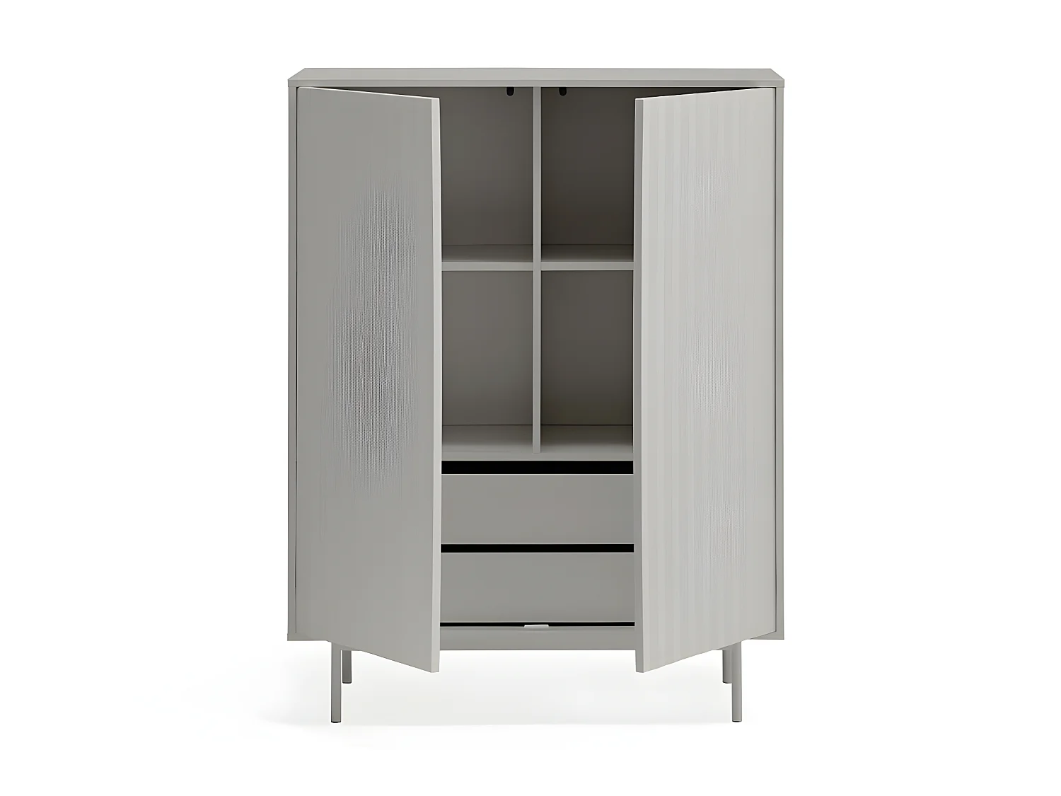 Sierra - Buffet haut en bois 2 portes 2 tiroirs : Couleur - Gris clair