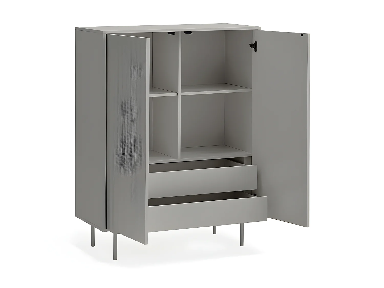 Sierra - Buffet haut en bois 2 portes 2 tiroirs : Couleur - Gris clair