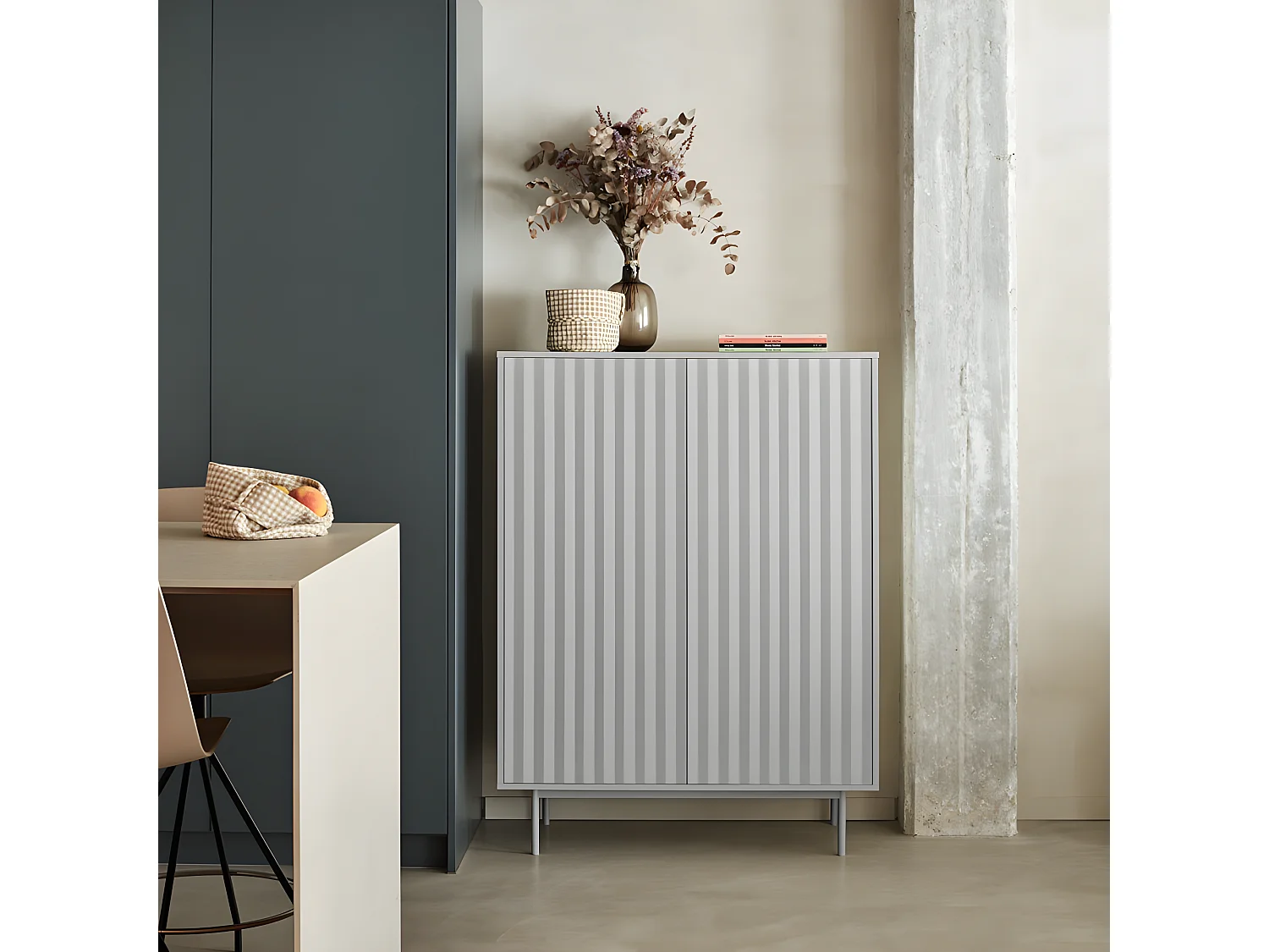 Sierra - Buffet haut en bois 2 portes 2 tiroirs : Couleur - Gris clair