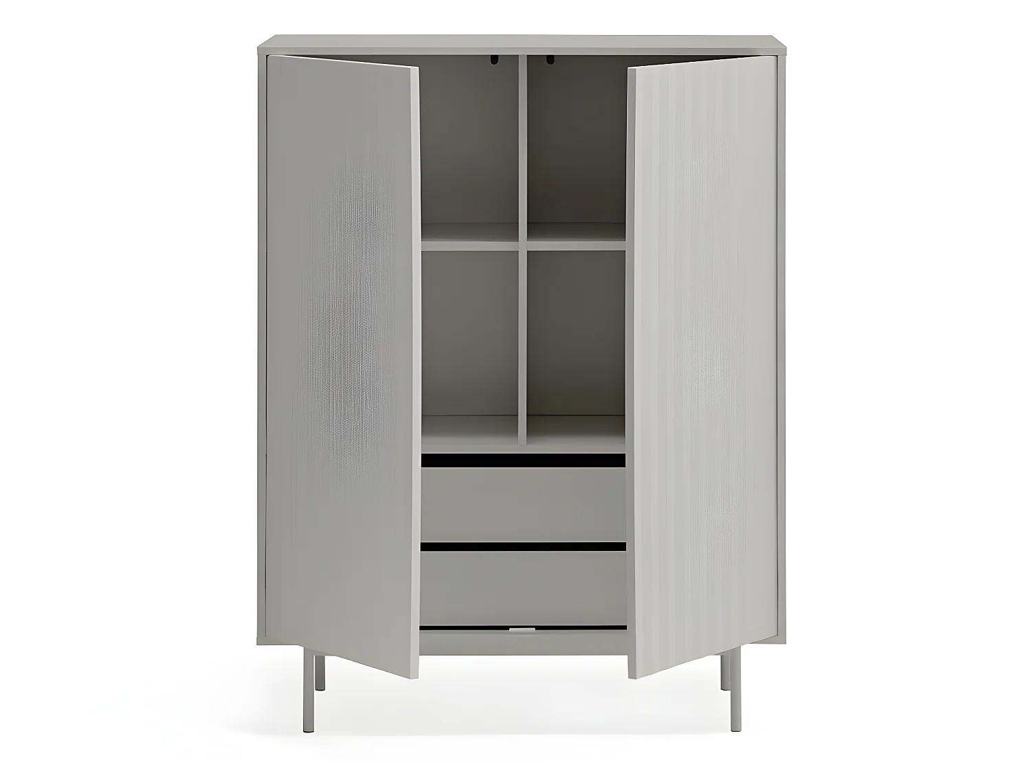 Sierra - Buffet haut en bois 2 portes 2 tiroirs : Couleur - Gris clair
