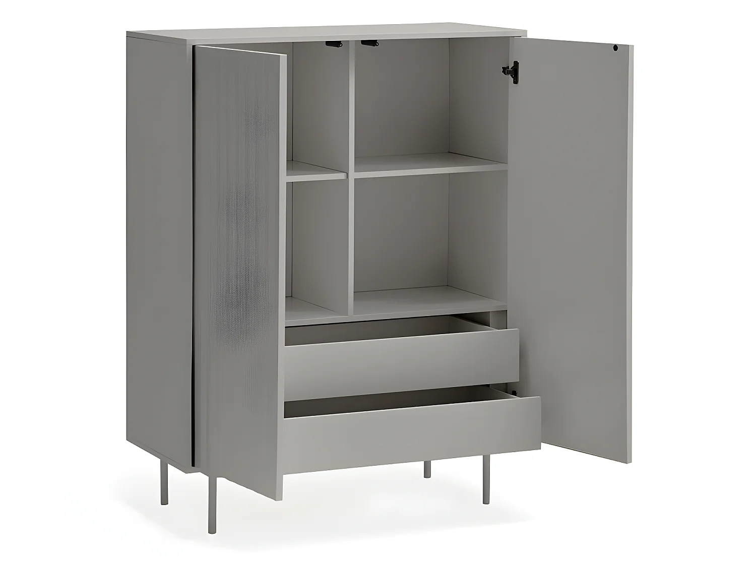 Sierra - Buffet haut en bois 2 portes 2 tiroirs : Couleur - Gris clair