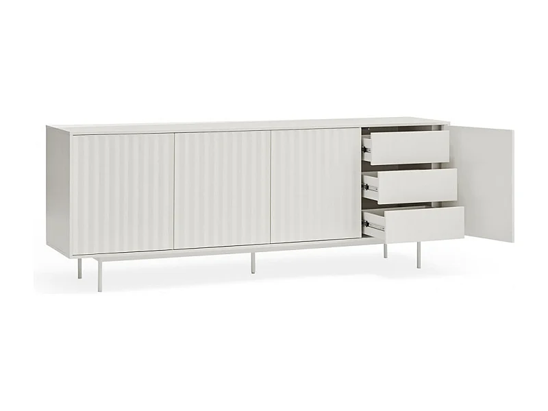 Sierra - Buffet en bois 4 portes 3 tiroirs L211cm : Couleur - Blanc