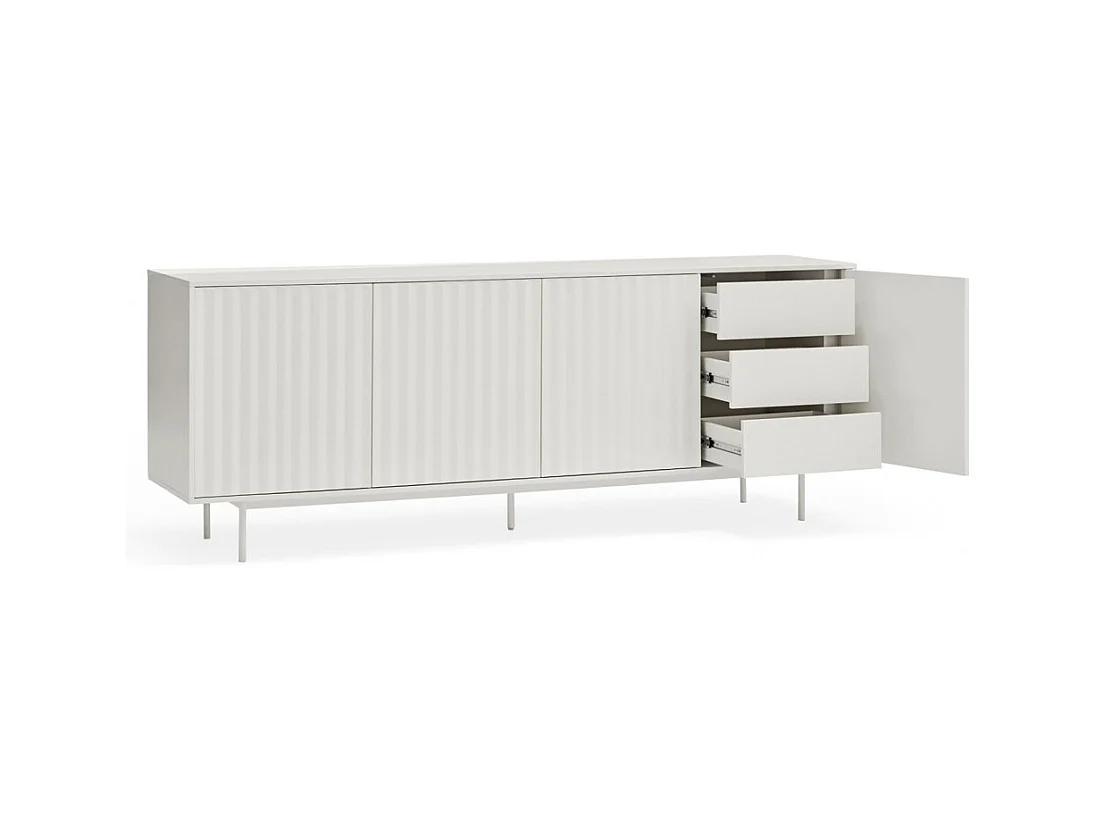 Sierra - Buffet en bois 4 portes 3 tiroirs L211cm : Couleur - Blanc