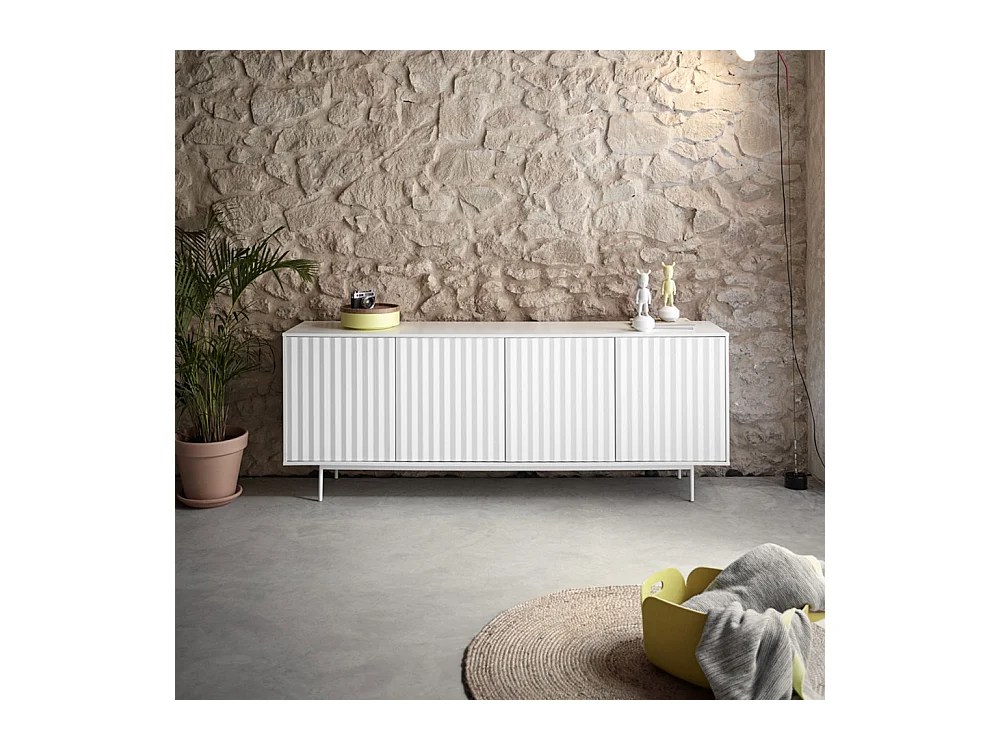 Sierra - Buffet en bois 4 portes 3 tiroirs L211cm : Couleur - Blanc