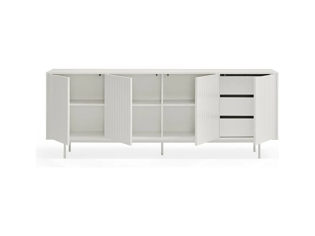 Sierra - Buffet en bois 4 portes 3 tiroirs L211cm : Couleur - Blanc