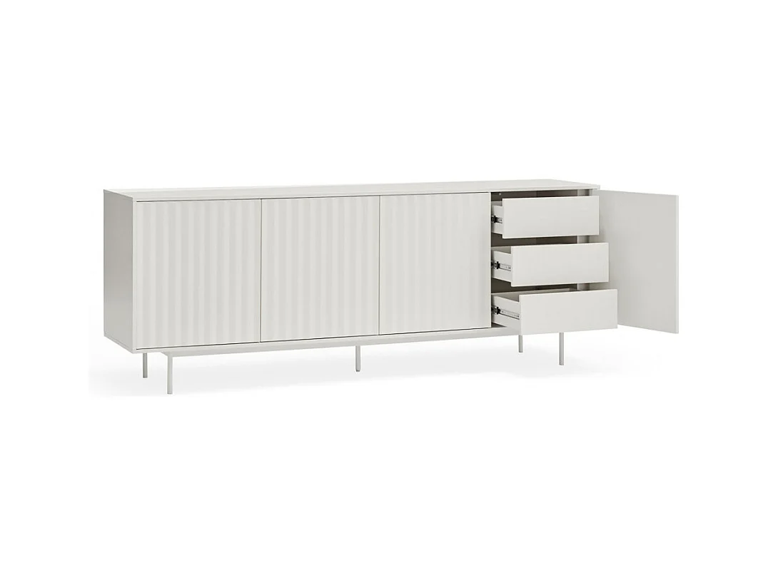 Sierra - Buffet en bois 4 portes 3 tiroirs L211cm : Couleur - Blanc
