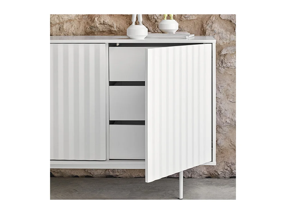 Sierra - Buffet en bois 4 portes 3 tiroirs L211cm : Couleur - Blanc