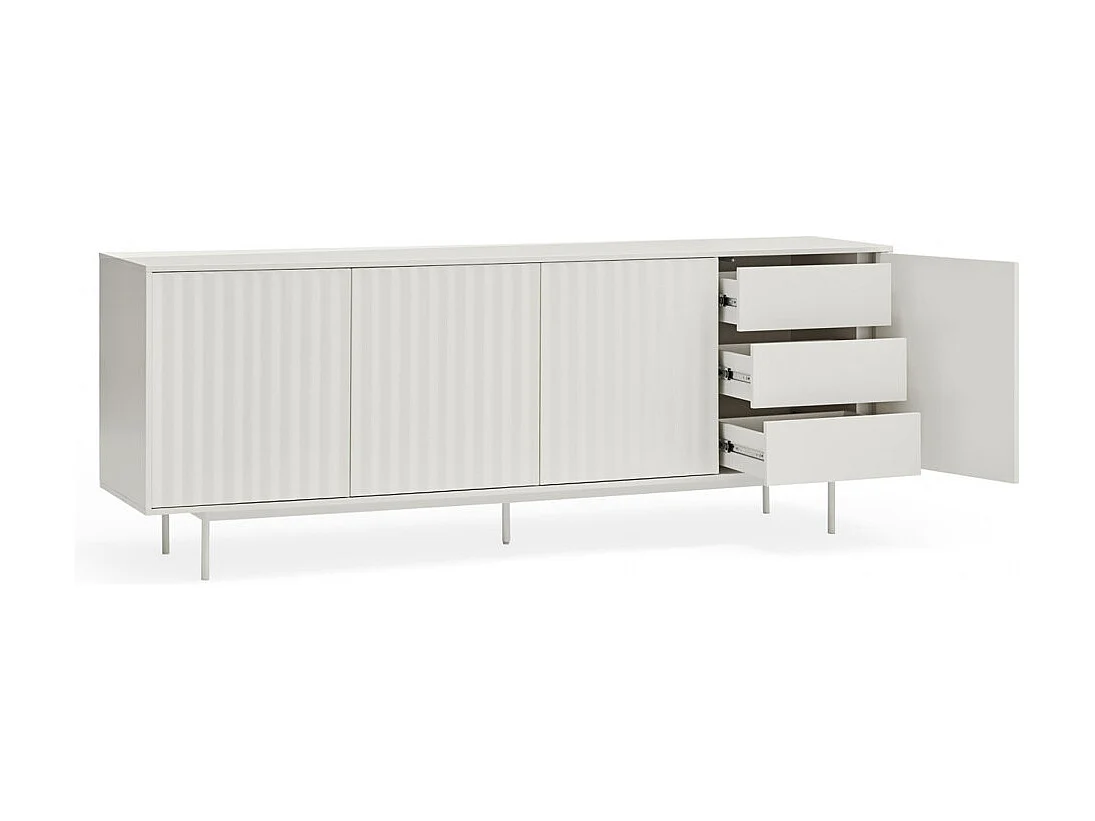 Sierra - Buffet en bois 4 portes 3 tiroirs L211cm : Couleur - Blanc