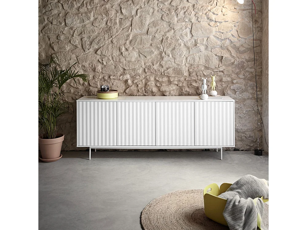 Sierra - Buffet en bois 4 portes 3 tiroirs L211cm : Couleur - Blanc