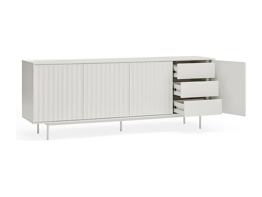 Sierra - Buffet en bois 4 portes 3 tiroirs L211cm : Couleur - Blanc