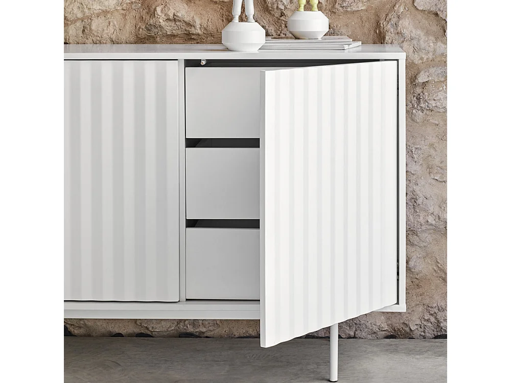 Sierra - Buffet en bois 4 portes 3 tiroirs L211cm : Couleur - Blanc