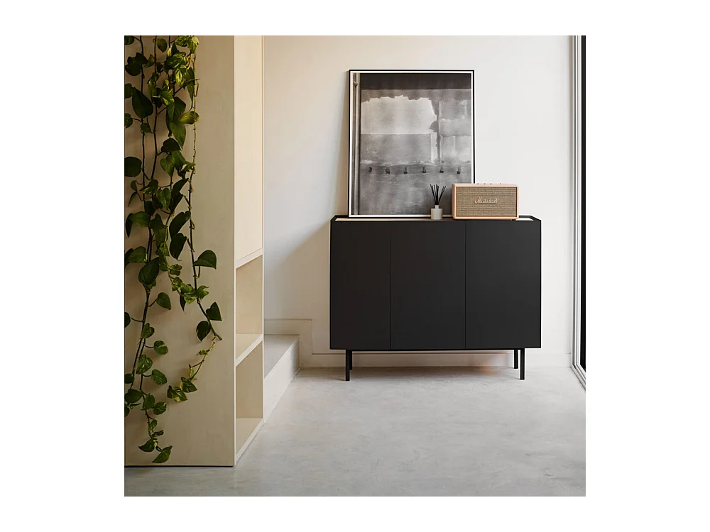 Arista - Buffet en bois 3 portes 3 tiroirs L110cm : Couleur - Noir